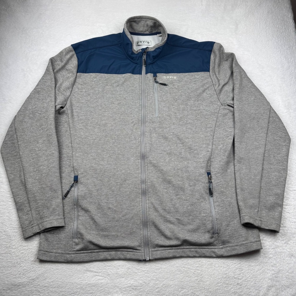 Orvis Full Zip Jacket Mens XL Grey Navy Blue Colorblock Lightweight Performance